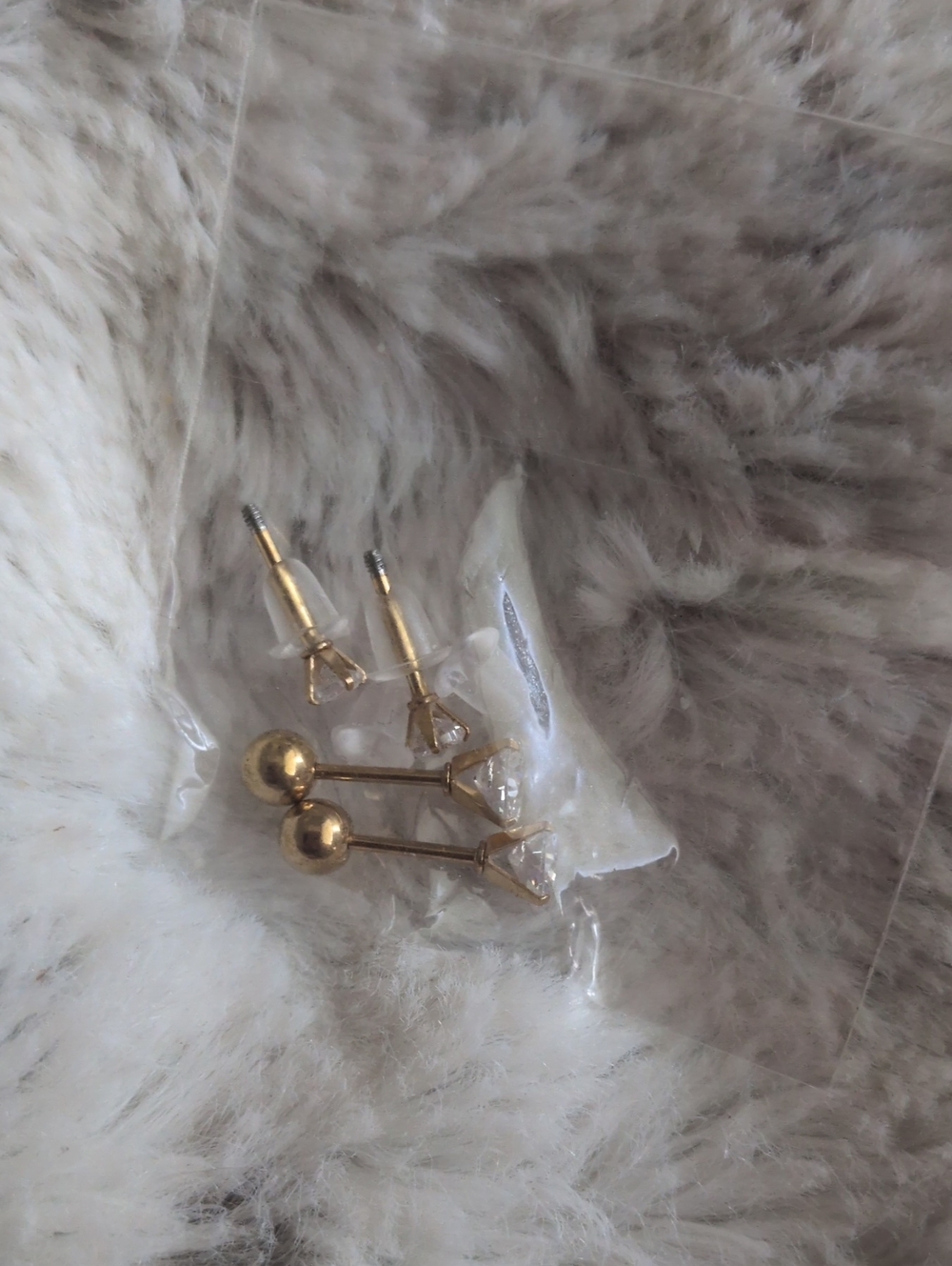 Source Unknown Gold Barbell Earrings with Clear Crystal Studs - Women Jewelry